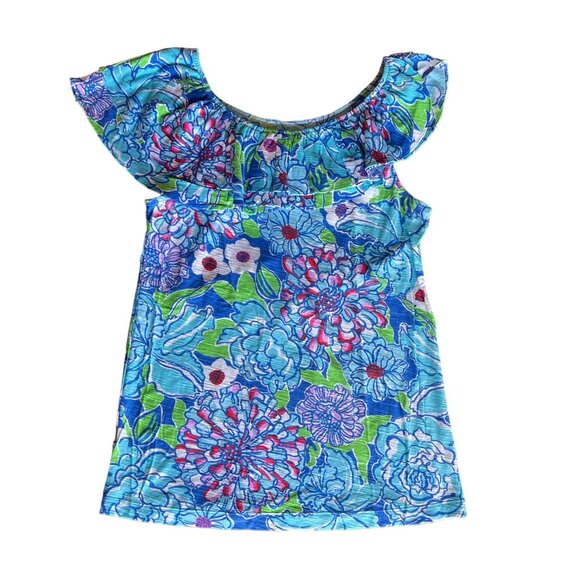 Lilly Pulitzer Tops - NWT Lilly Pulitzer Wynne Top Worth Blue May Flowers Medium Style 13880